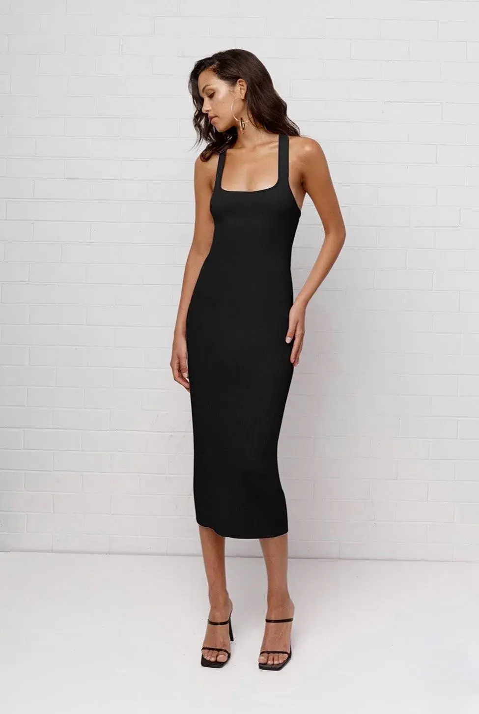 By Johnny T-Bar Rib Midi Dress Black Size 8 - Image 1