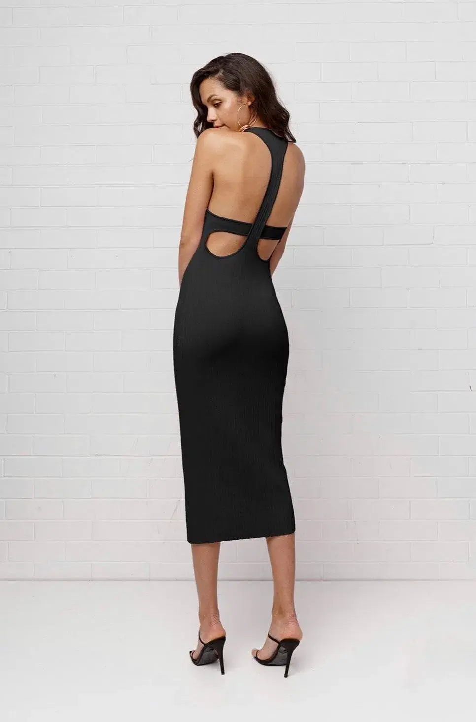 By Johnny T-Bar Rib Midi Dress Black Size 8 for rent on The Volte - main image