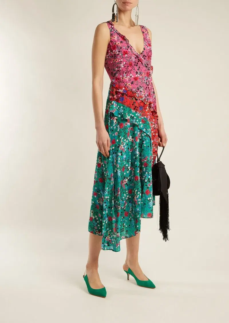 Saloni Aggie Ruffle Midi Dress Print Size 6 - Image 1