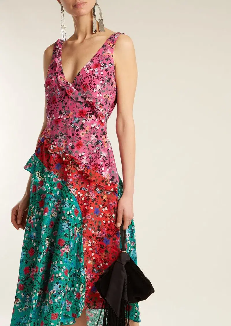 Saloni Aggie Ruffle Midi Dress Print Size 6 - Image 4