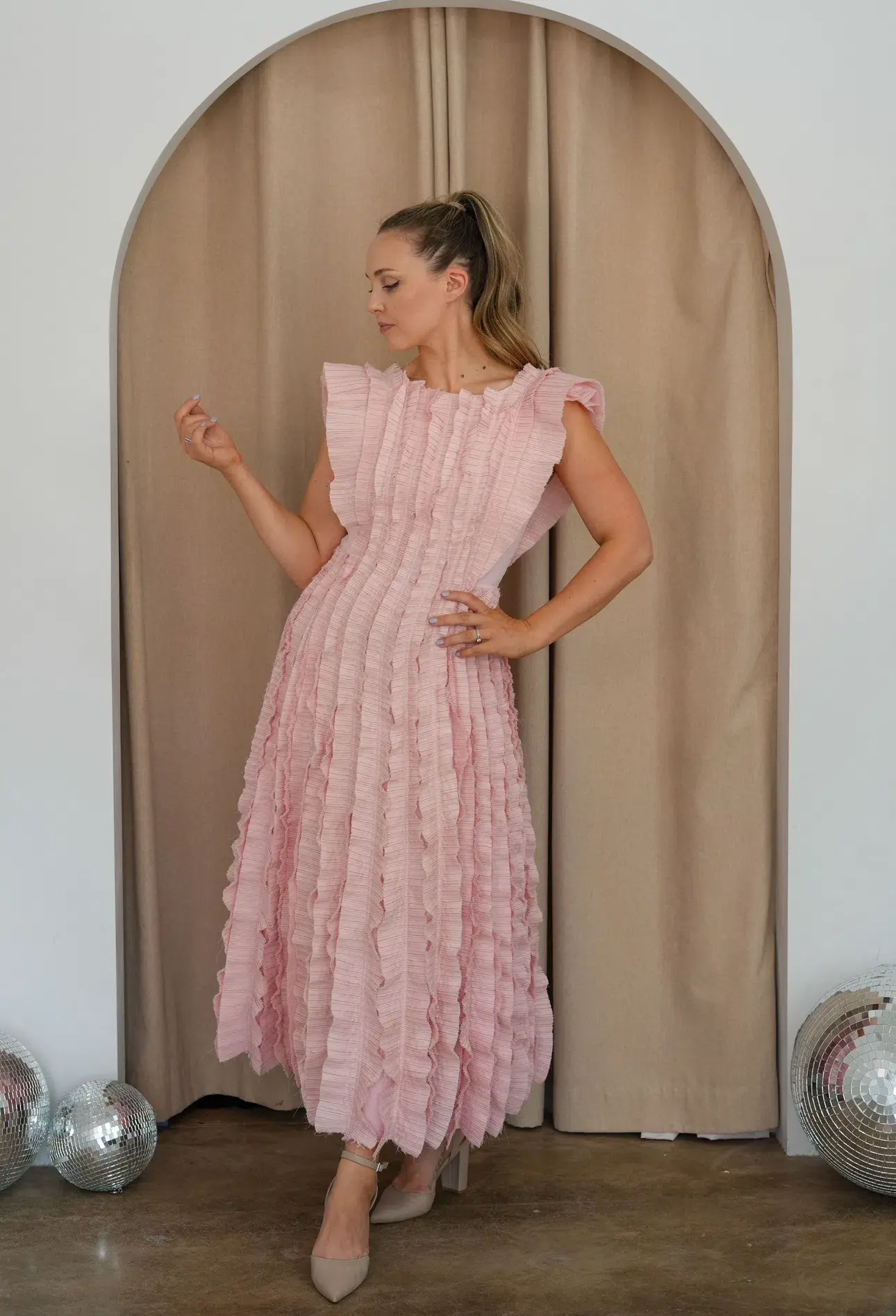 Aje Hybrid Midi Dress Pink Size 8 - Image 1