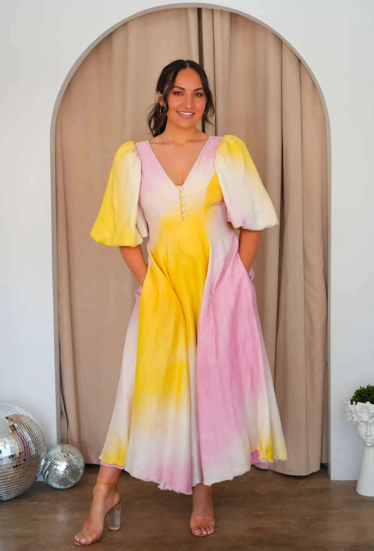 Aje Cloud Burst Midi Dress Tie Dye Pink Size AU 12 - Image 1