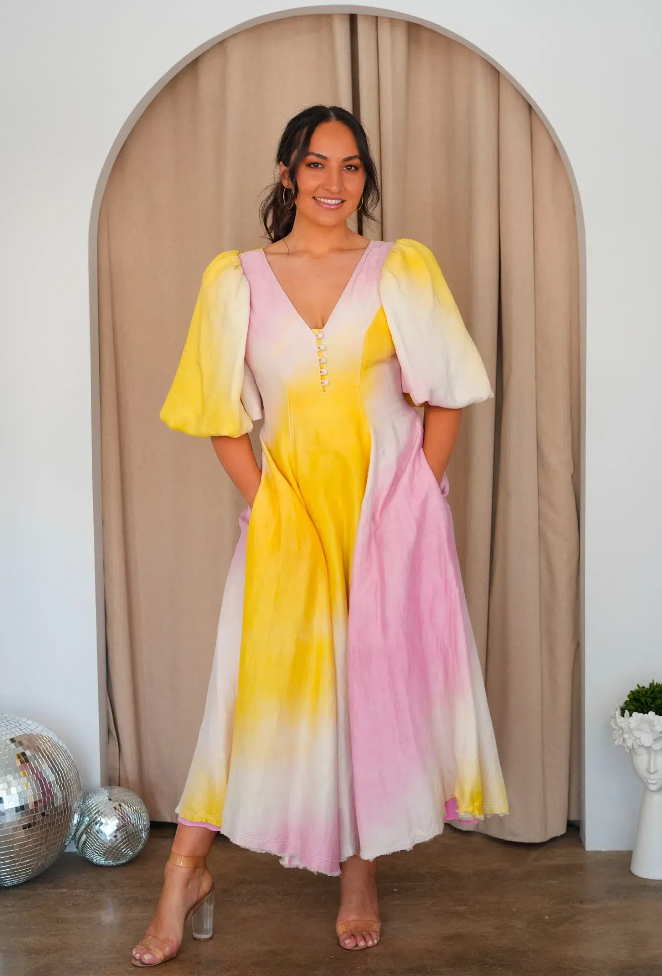 Aje Cloud Burst Midi Dress Tie Dye Pink Size AU 12 - Image 1