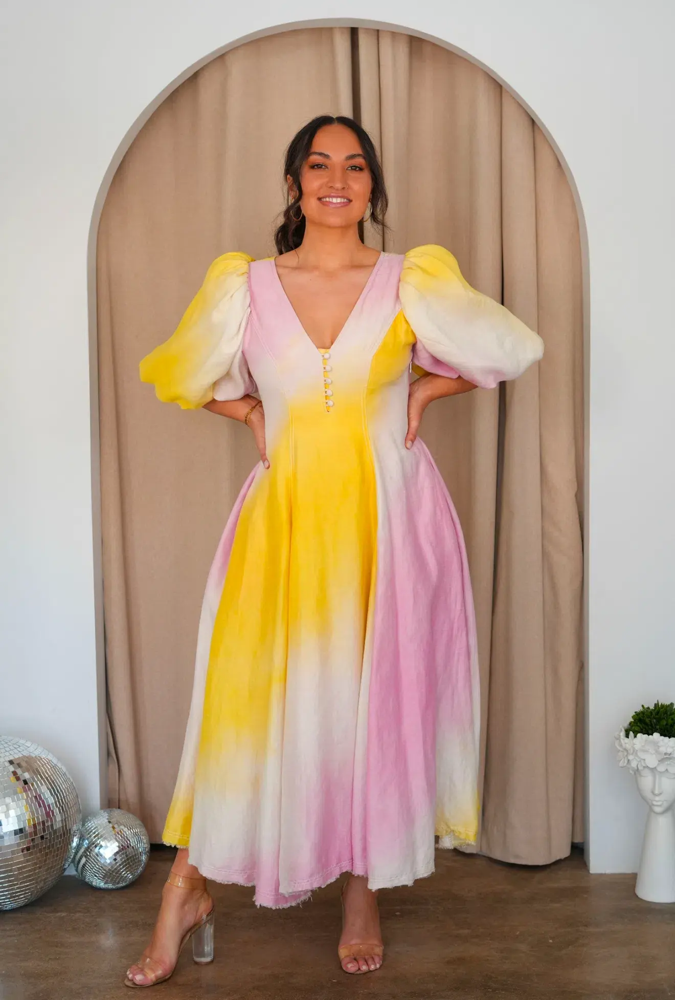 Aje Cloud Burst Midi Dress Tie Dye Pink Size AU 12 - Image 2