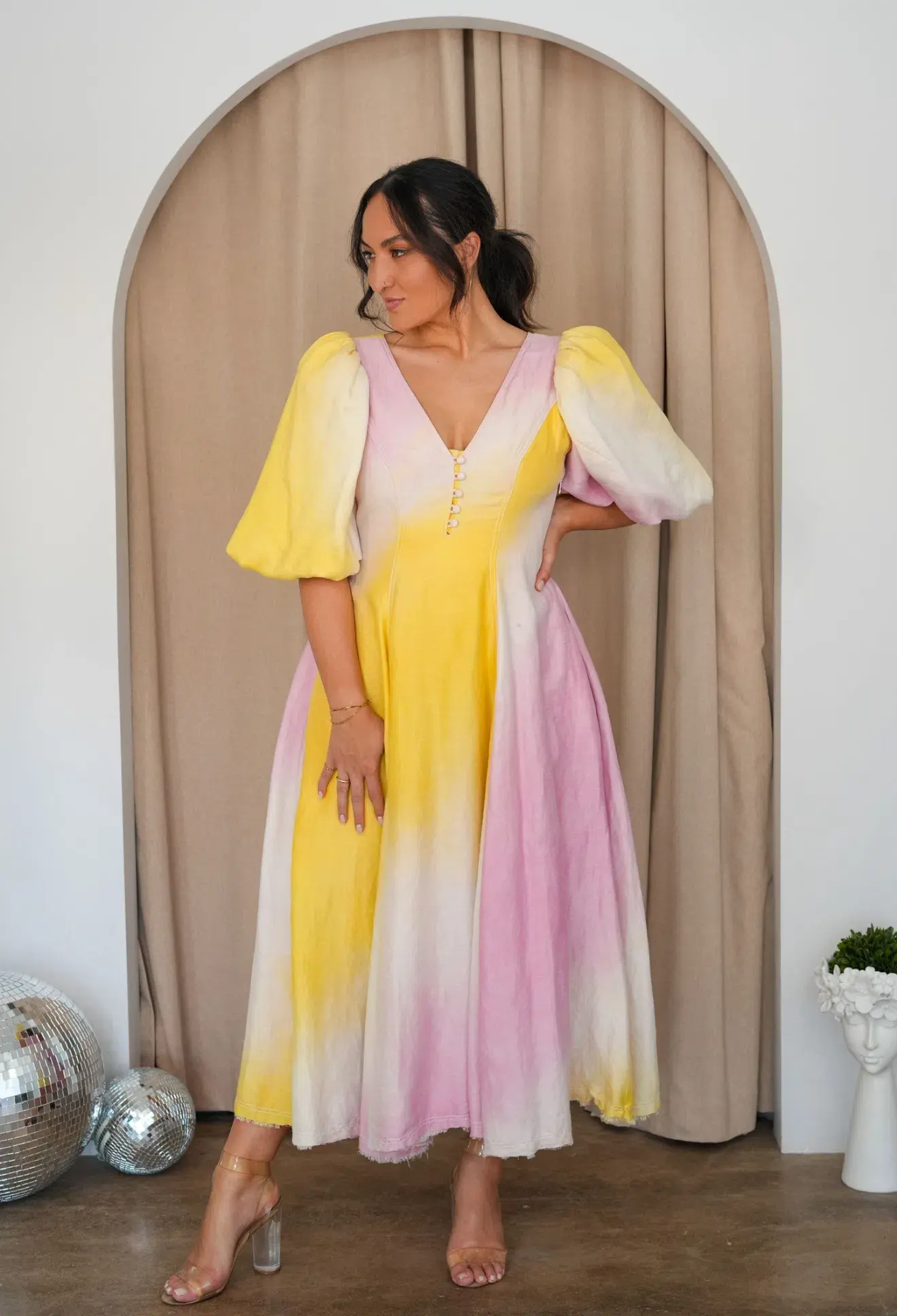 Aje Cloud Burst Midi Dress Tie Dye Pink Size AU 12 - Image 4