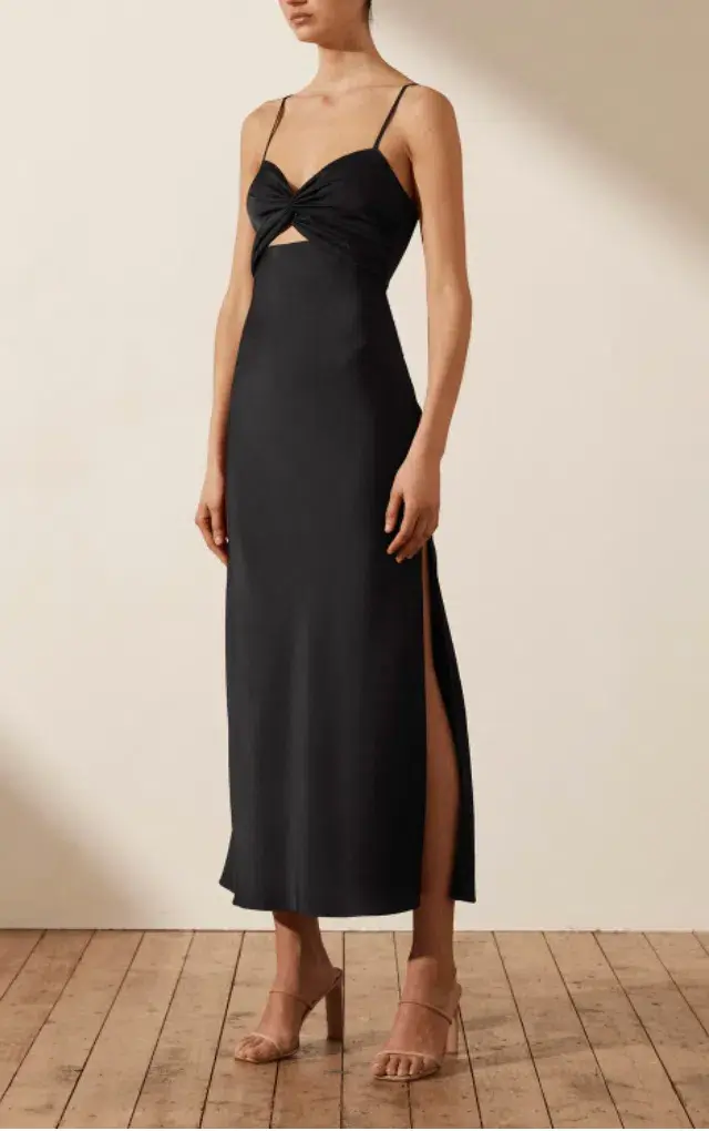 Shona Joy Luxe Twist Front Sleeveless Midi Dress Black Size 8 for rent on The Volte - main image