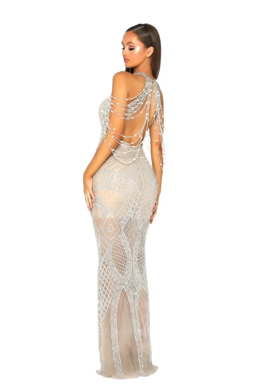 Portia and Scarlett Lilly Audrey Couture Gown Silver Crystal Beaded Size 12 - Image 2