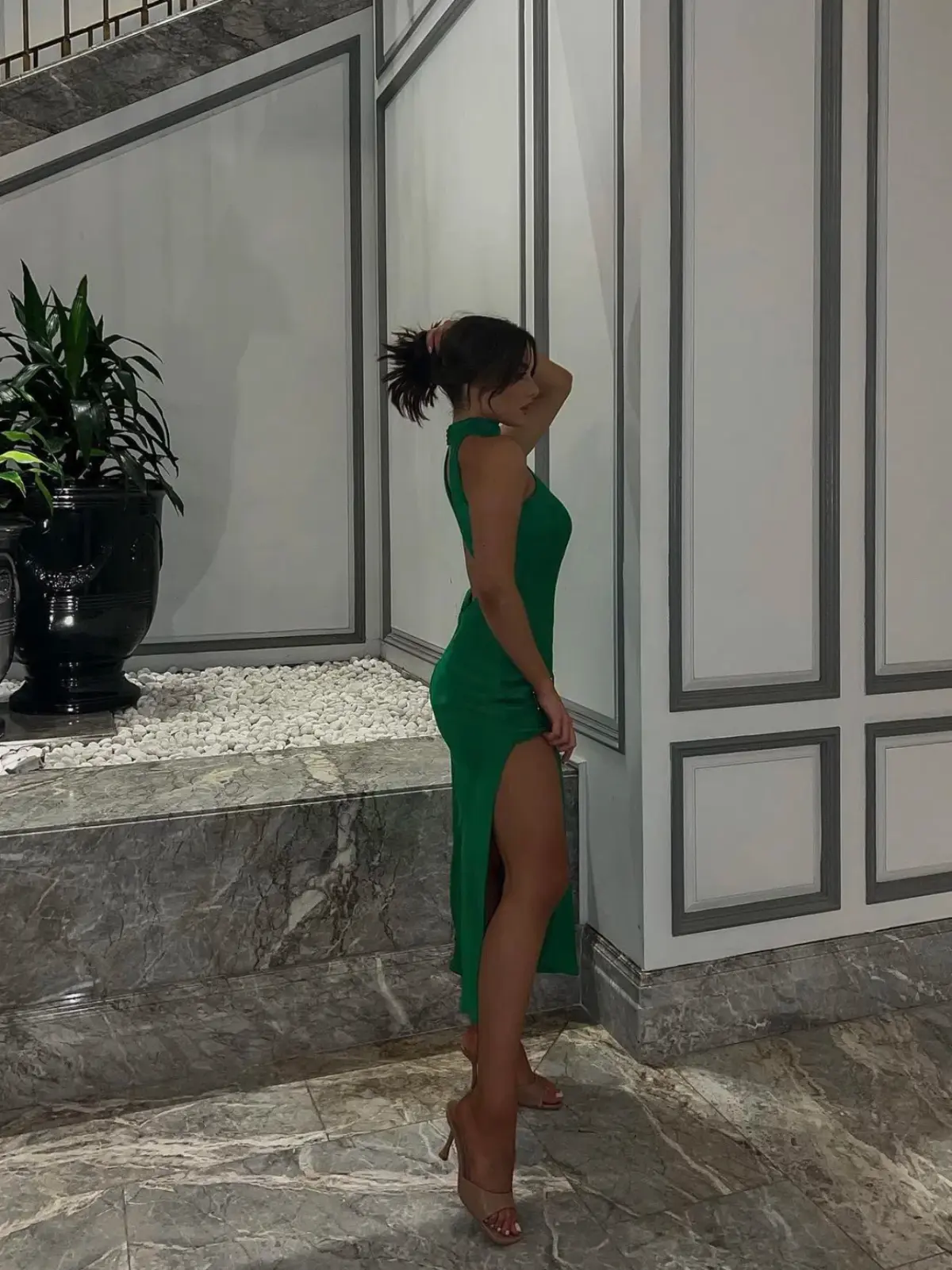 Meshki Claire Satin Drape Back Maxi Dress Green Size 8 - Image 3