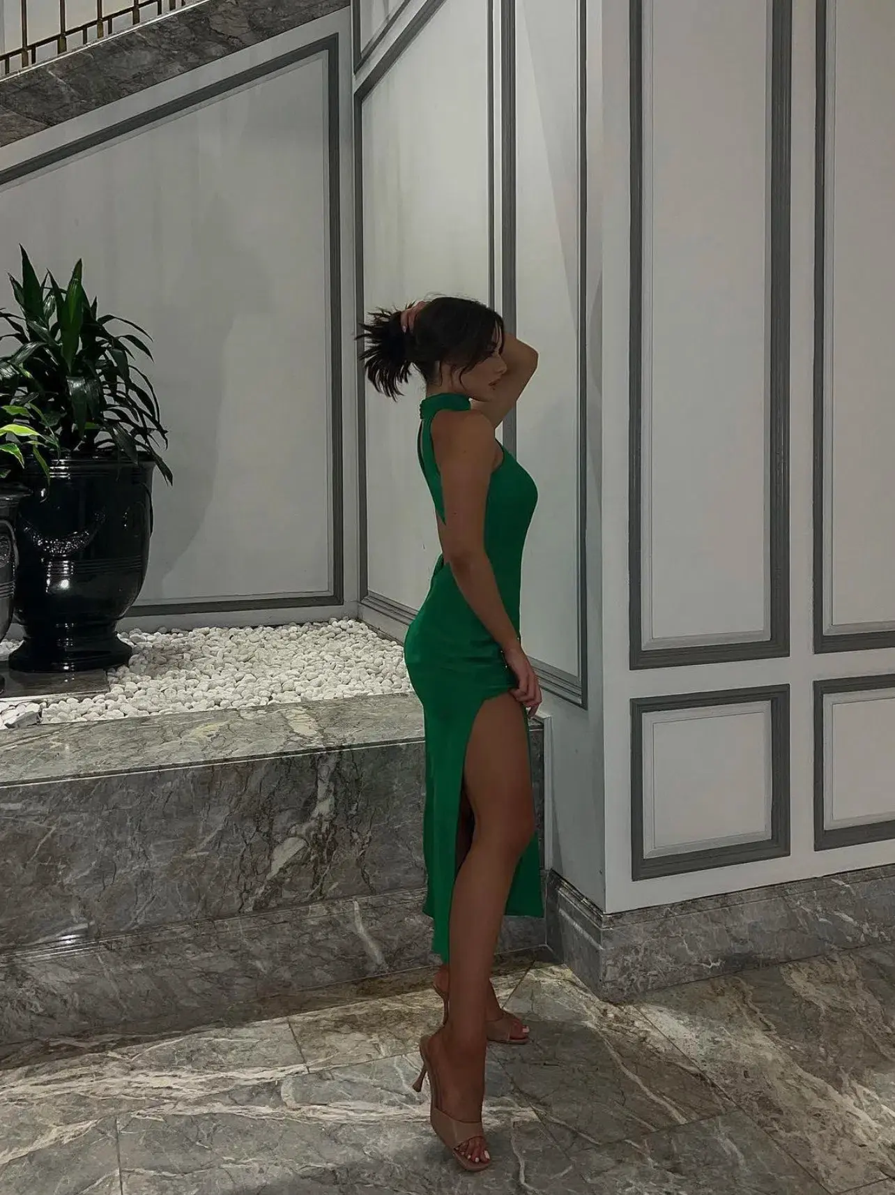 Meshki Claire Satin Drape Back Maxi Dress Green Size 8 - Image 3