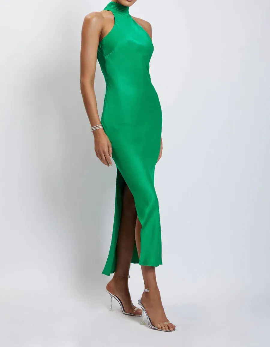Meshki Claire Satin Drape Back Maxi Dress Green Size 8 - Image 6
