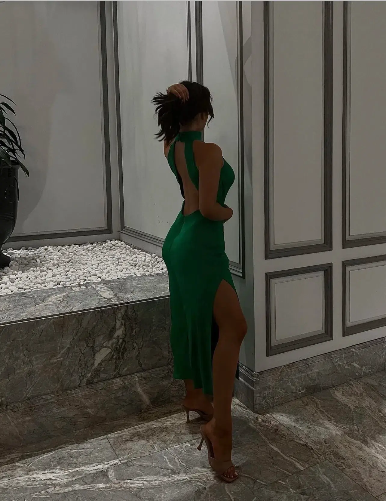 Meshki Claire Satin Drape Back Maxi Dress Green Size 8 - Image 5