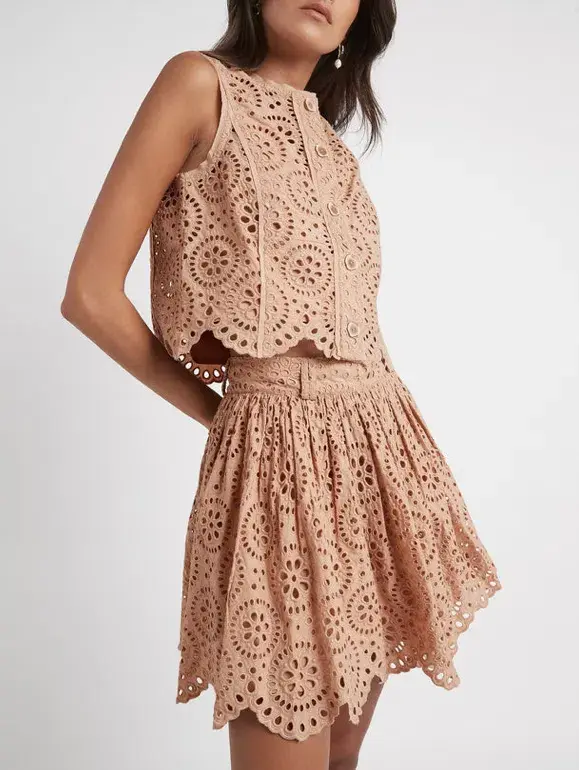 Aje Salita Broderie Skirt Beige Size 10 - Image 1