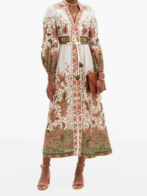 Zimmermann Empire Batik Floral Print Linen Dress Size 2 for rent on The Volte - main image