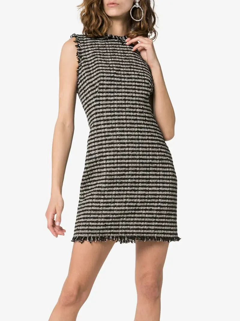 Alexander McQueen Sleeveless Frayed Edge Tweed Mini Dress Black Size 10  - Image 2