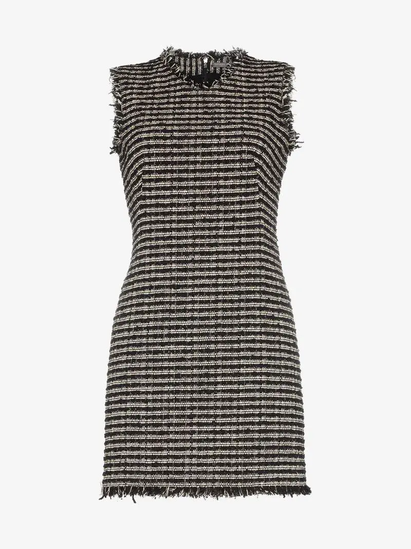 Alexander McQueen Sleeveless Frayed Edge Tweed Mini Dress Black Size 10  - Image 3