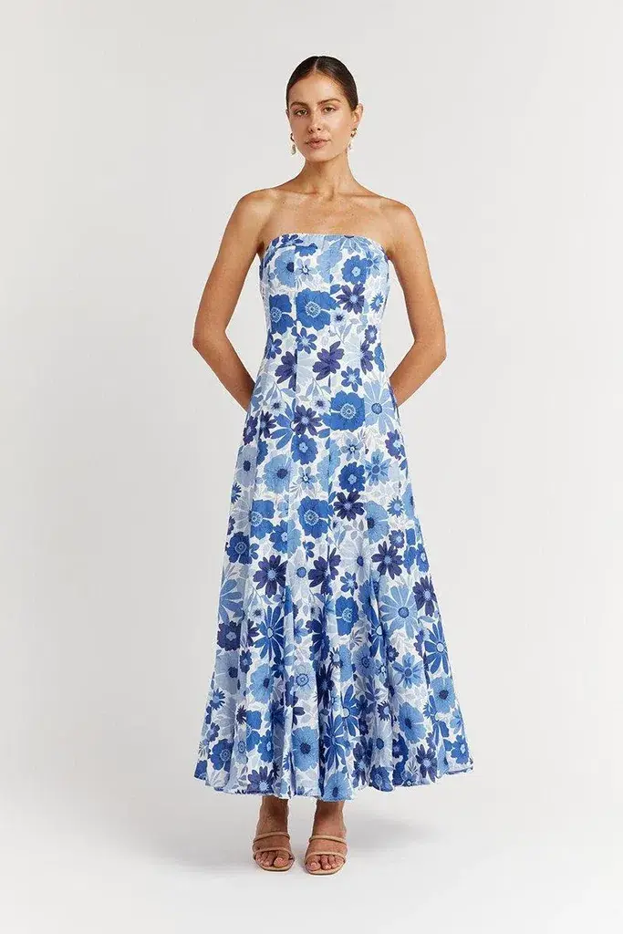 Dissh Lori Bloom Linen Panel Midi Dress Print Size 8 - Image 1