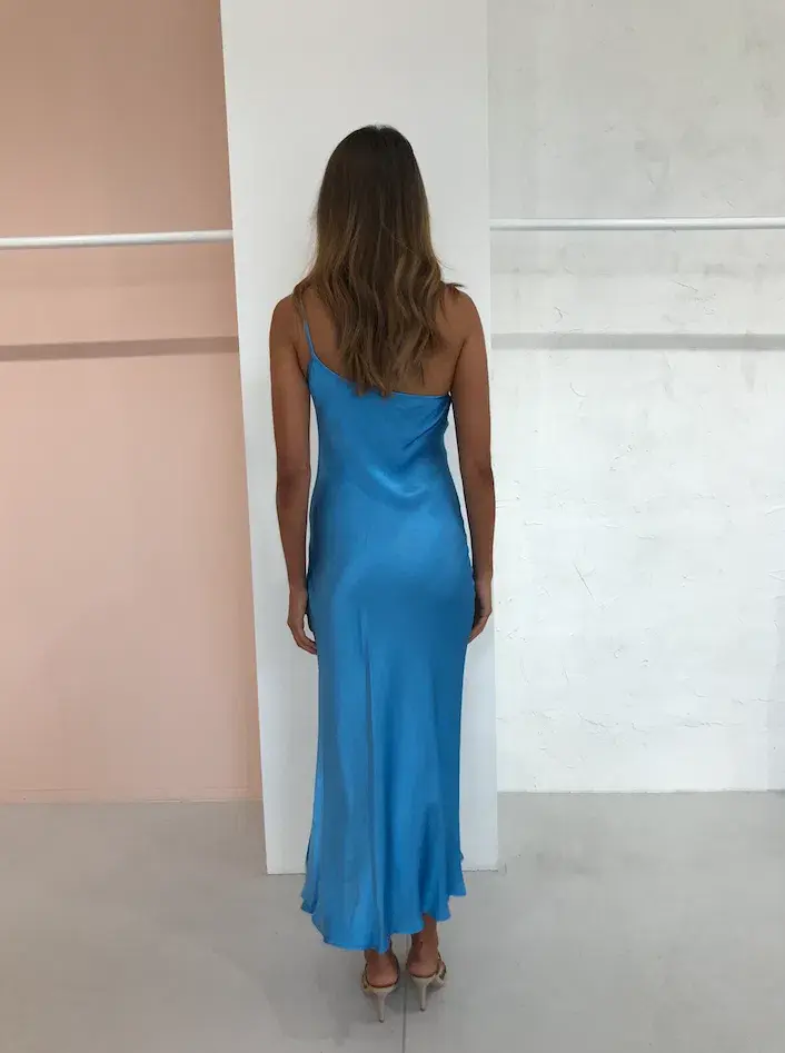 Bec & Bridge Frederic Asym Midi Dress Azure Blue Size 8 - Image 2