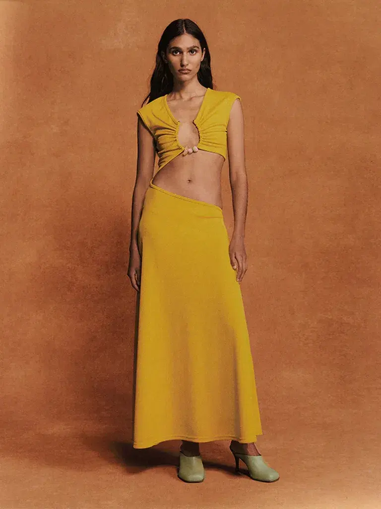 Christopher Esber The Quartz Disconnect Torso Cap Sleeve Dress Yellow Size 6  - Image 6