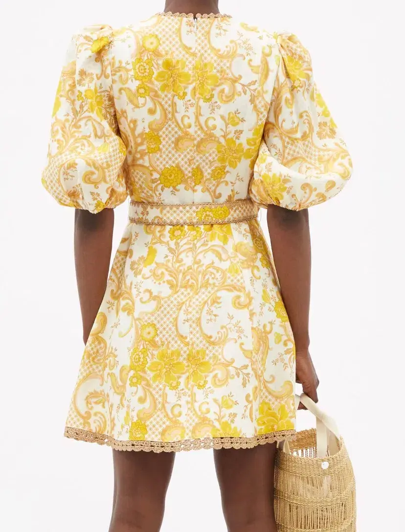 Zimmermann Postcard Mini Dress in Swirl Floral Yellow AU12 (22:05) - Image 4