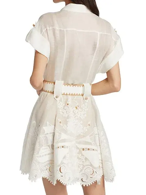 Zimmermann Postcard Belted Mini Dress Ivory Size 2/ AU 12  - Image 6