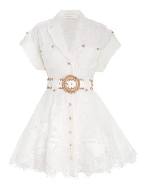 Zimmermann Postcard Belted Mini Dress Ivory Size 2/ AU 12  - Image 7