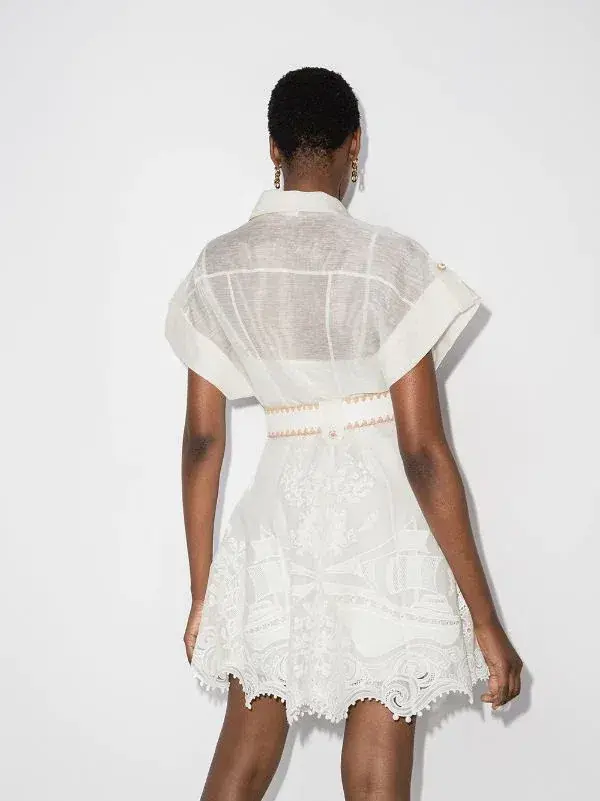Zimmermann Postcard Belted Mini Dress Ivory Size 2/ AU 12  - Image 5