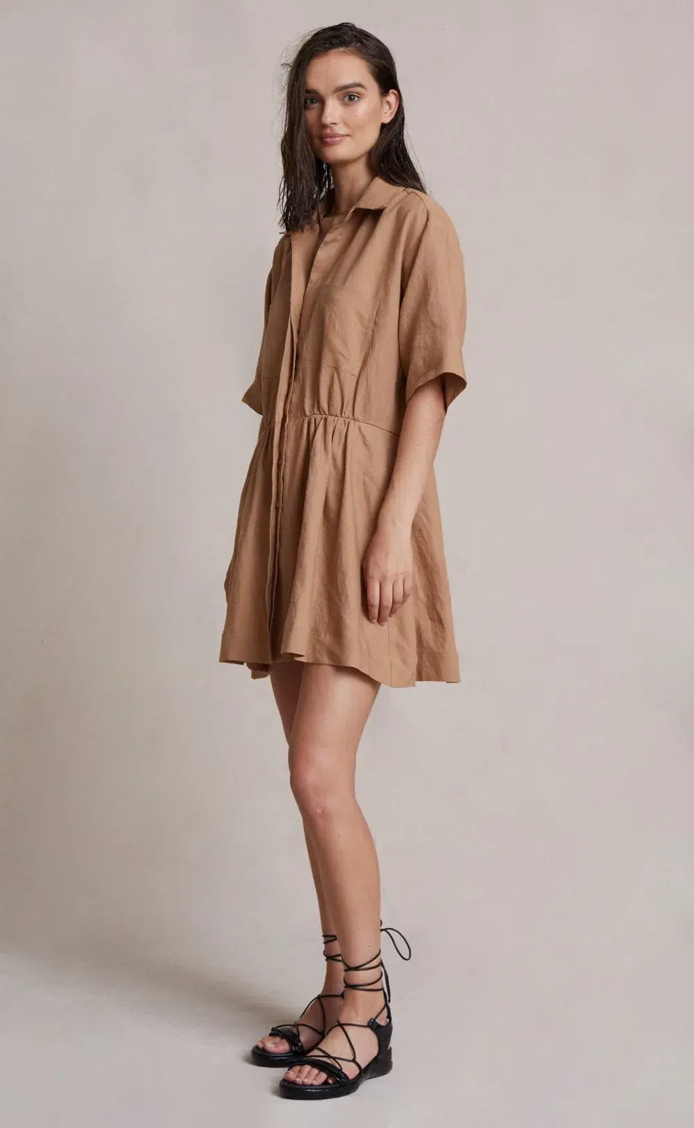 Bec & Bridge Alamos Mini Dress Camel Size 8 for rent on The Volte - main image