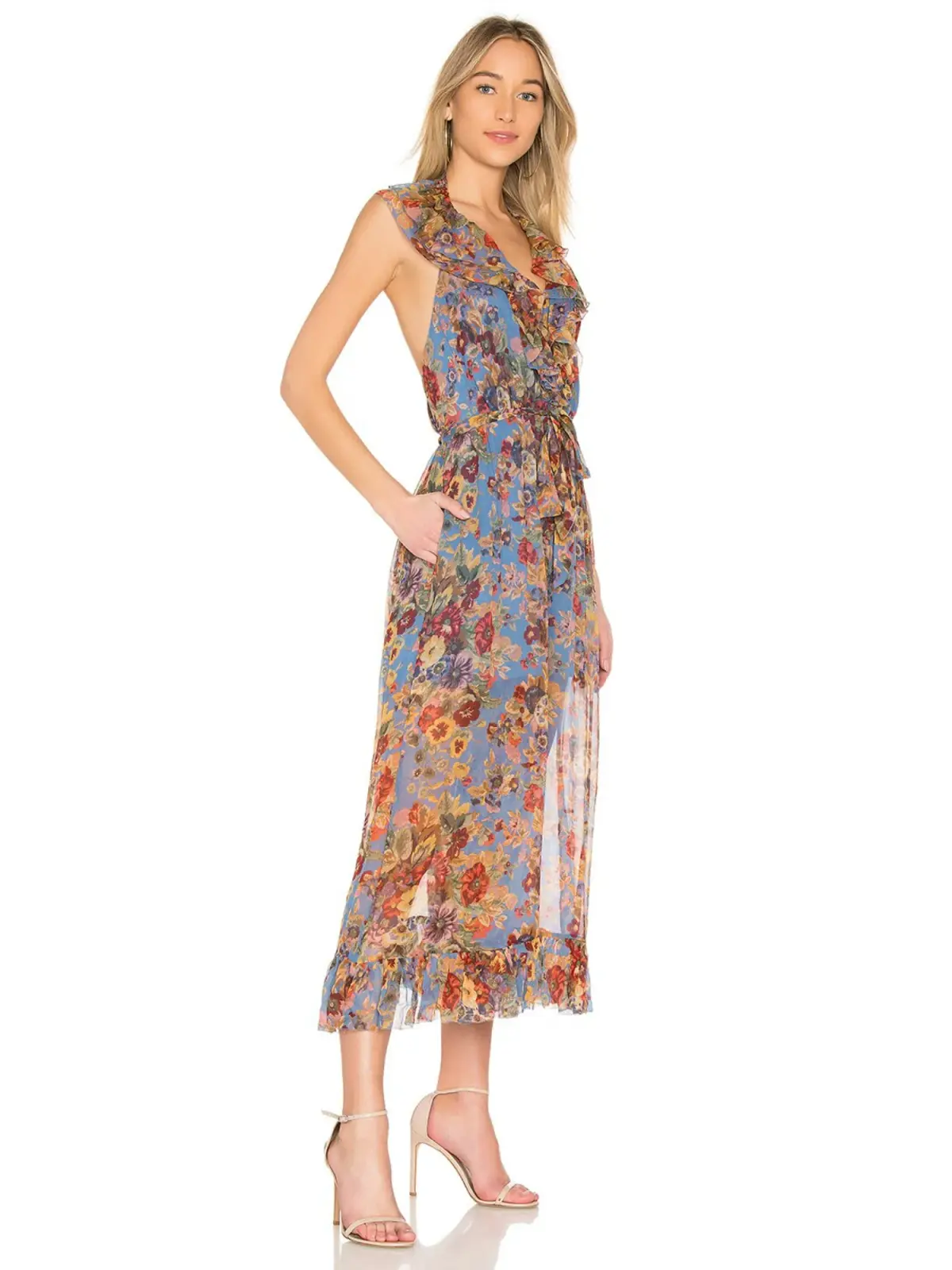 Zimmermann Lovelorn Frill Jumpsuit In Blue Floral Size 0 / AU 8 - Image 2