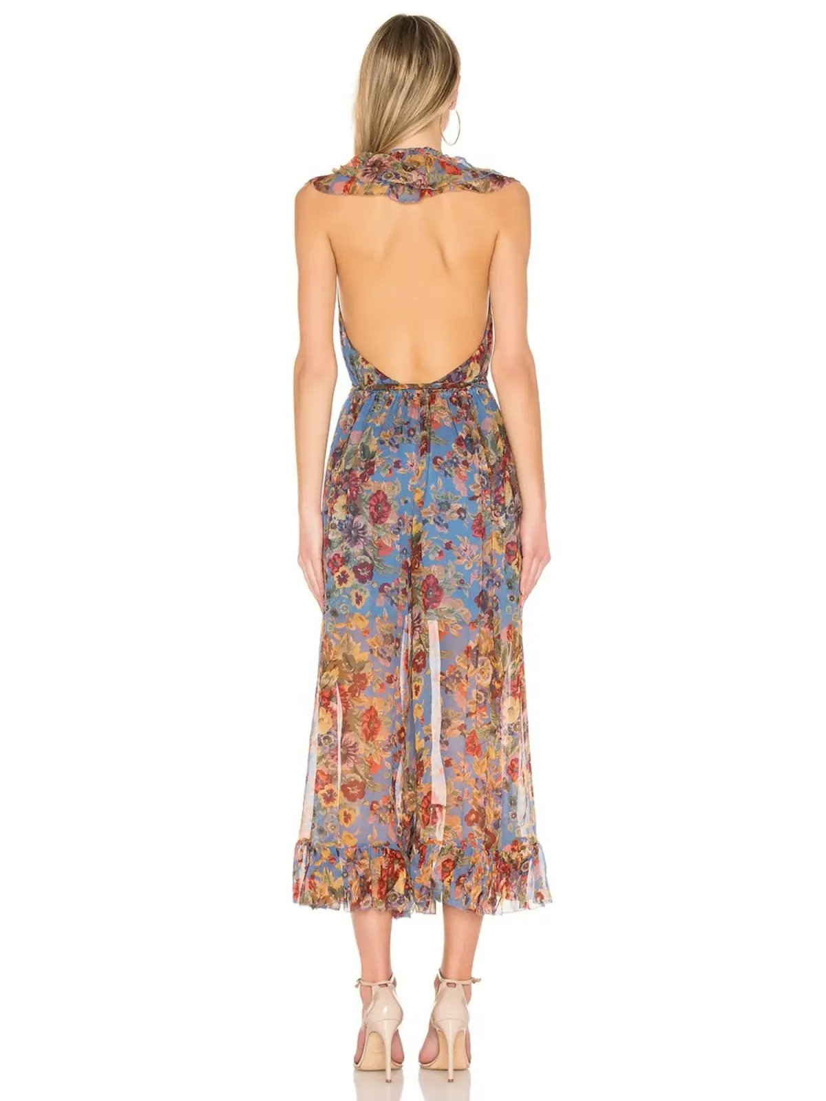 Zimmermann Lovelorn Frill Jumpsuit In Blue Floral Size 0 / AU 8 - Image 3
