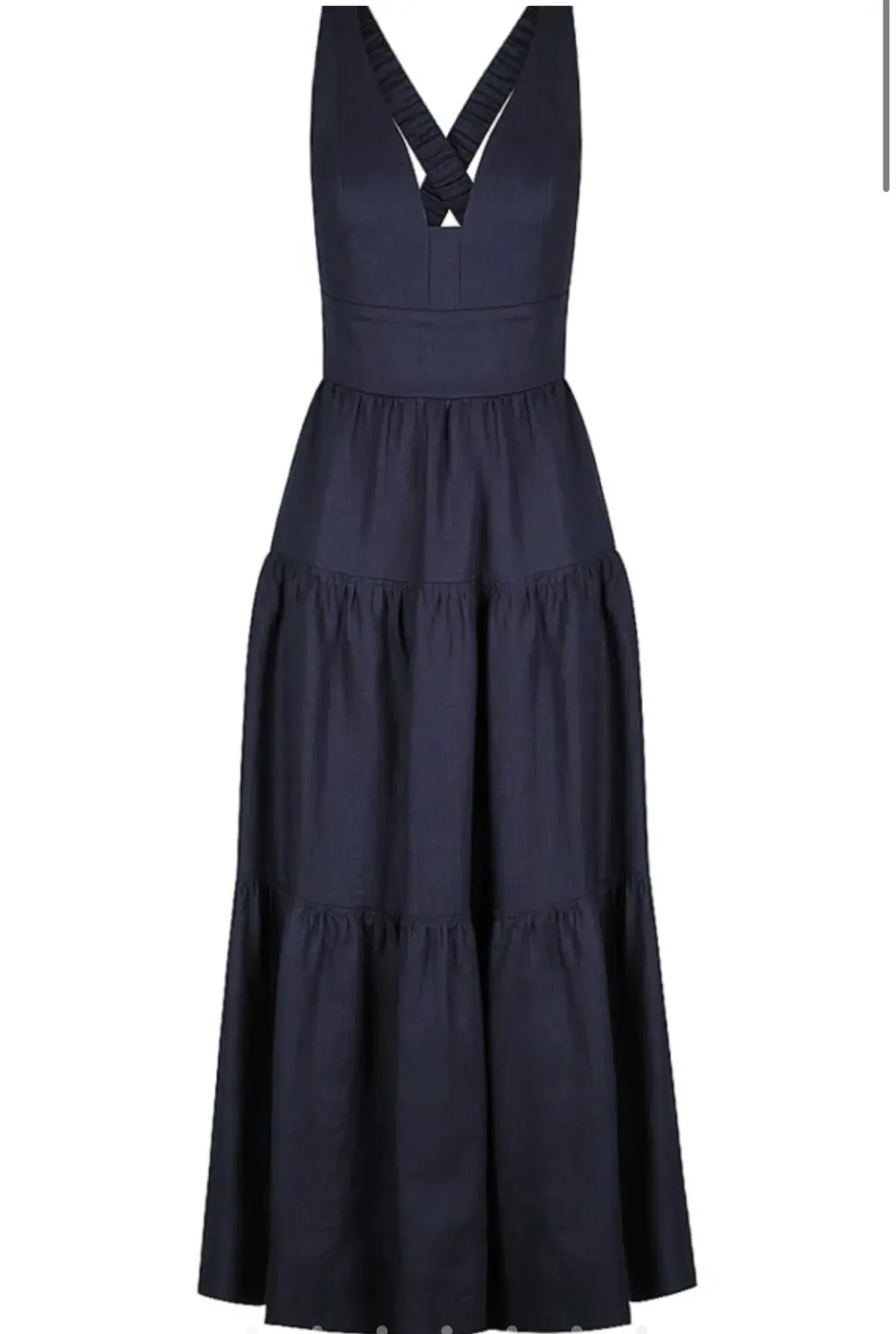 Shona Joy LIGIA LINEN PLUNGED CROSS BACK MIDI DRESS - NAVY - Image 1