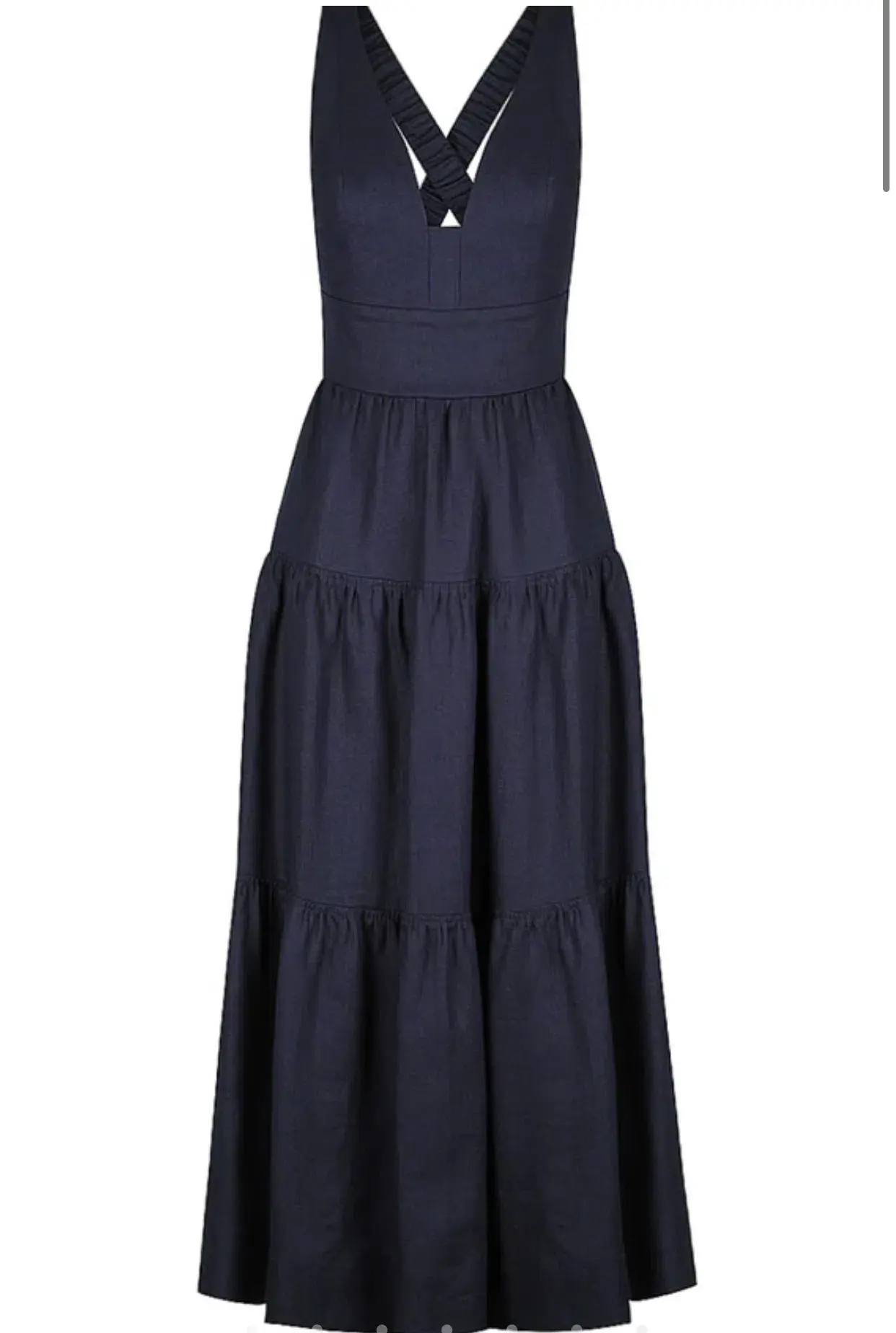Shona Joy LIGIA LINEN PLUNGED CROSS BACK MIDI DRESS - NAVY - Image 1
