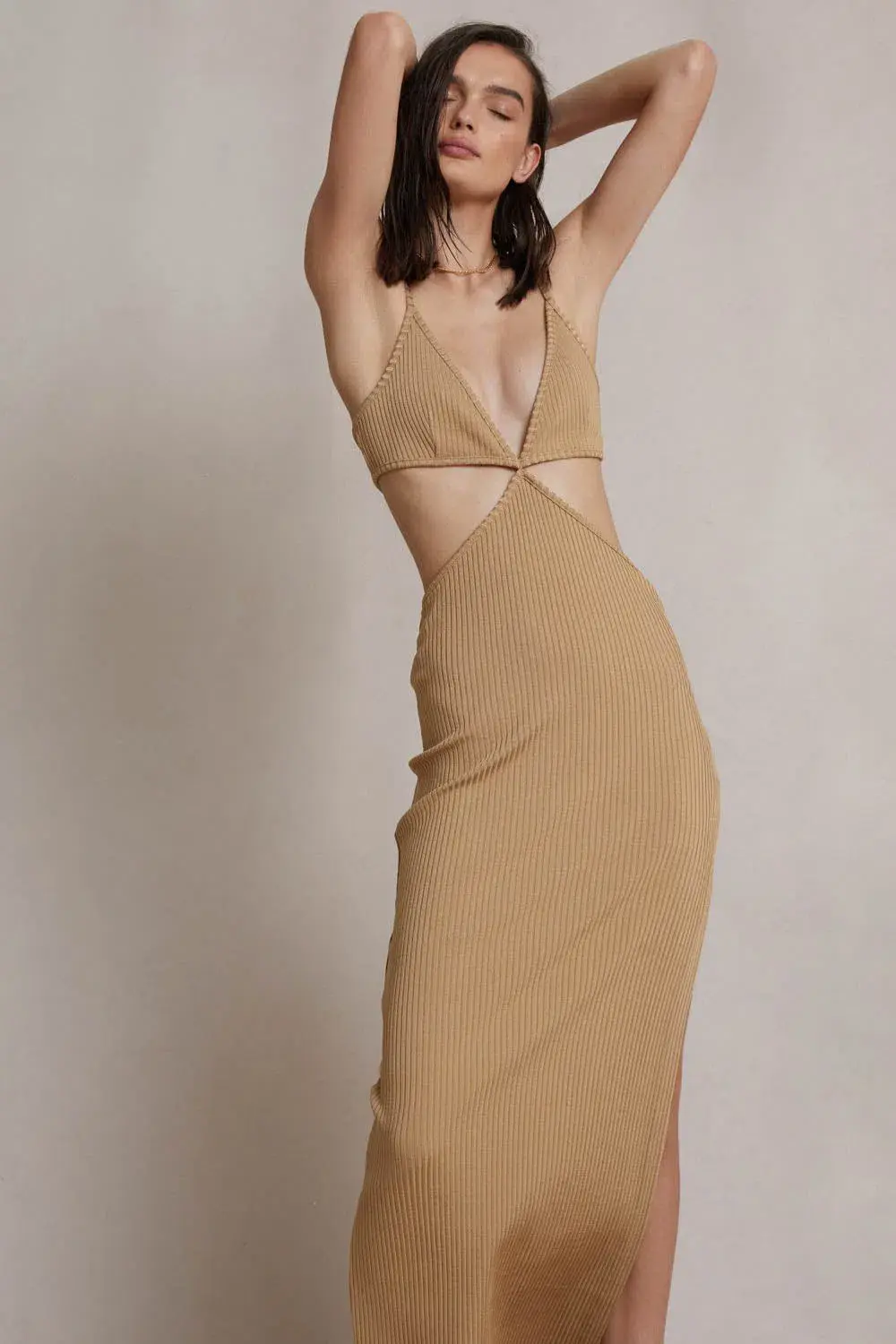 Bec & Bridge Selene V Maxi Dress Camel Size 8  for rent on The Volte - main image