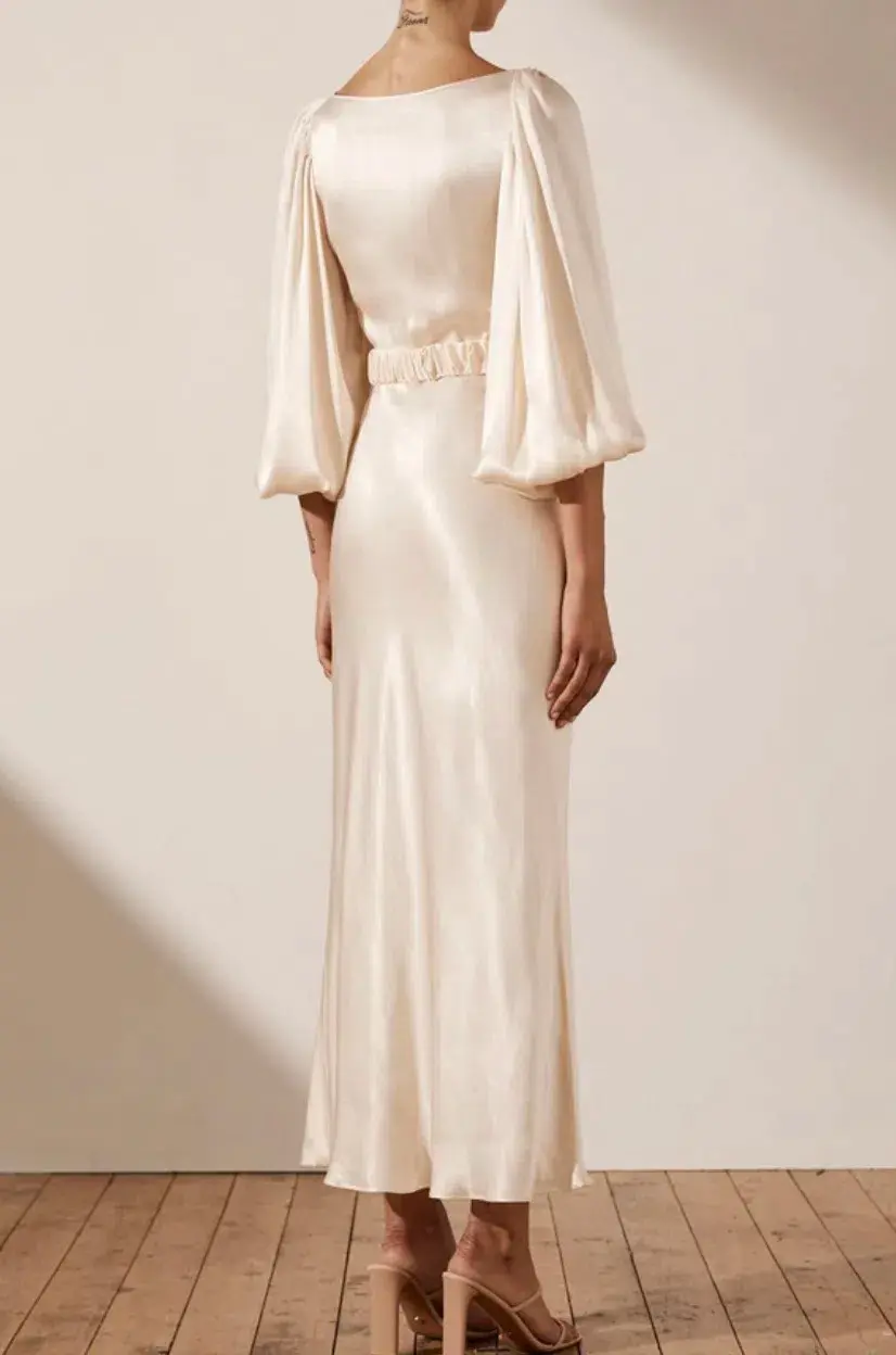 Shona Joy La Lune Balloon Sleeve Dress Cream Size 8  - Image 2