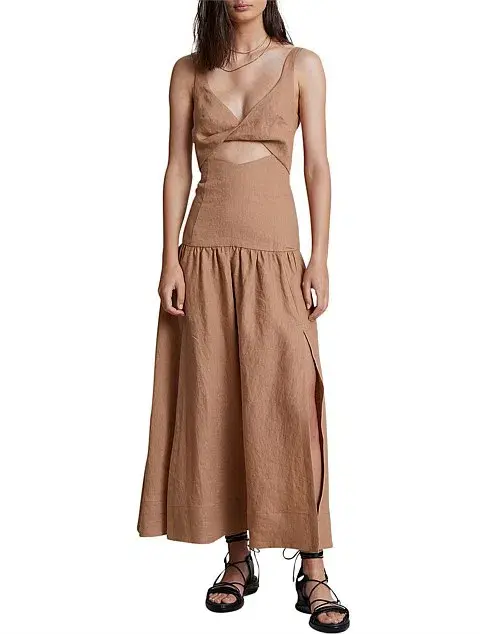Bec & Bridge Camel Alamos Midi Dress Brown Size 12 for rent on The Volte - main image