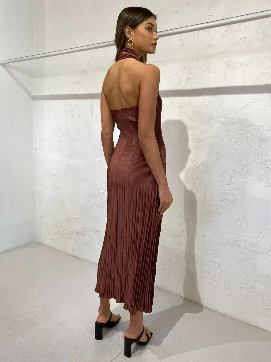 Lidee Soiree Halter Midi Dress in Brown Size 8 - Image 7
