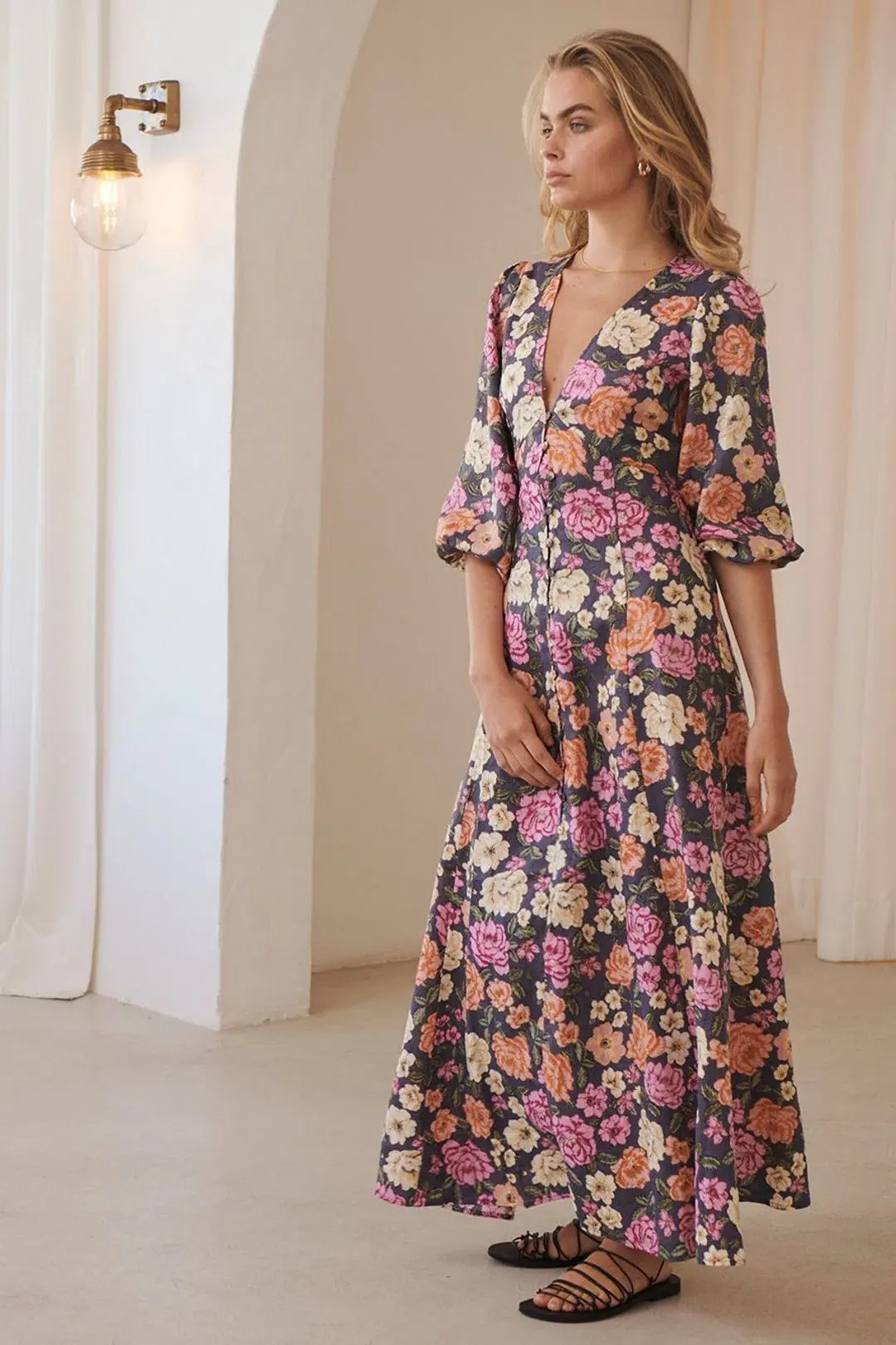 Kivari Hope Linen Maxi Dress Print Size 8 - Image 1