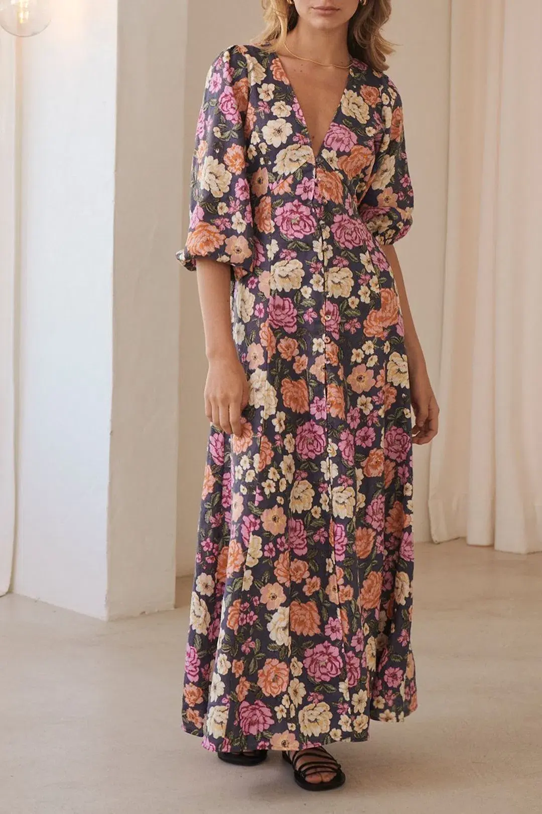 Kivari Hope Linen Maxi Dress Print Size 8 - Image 3