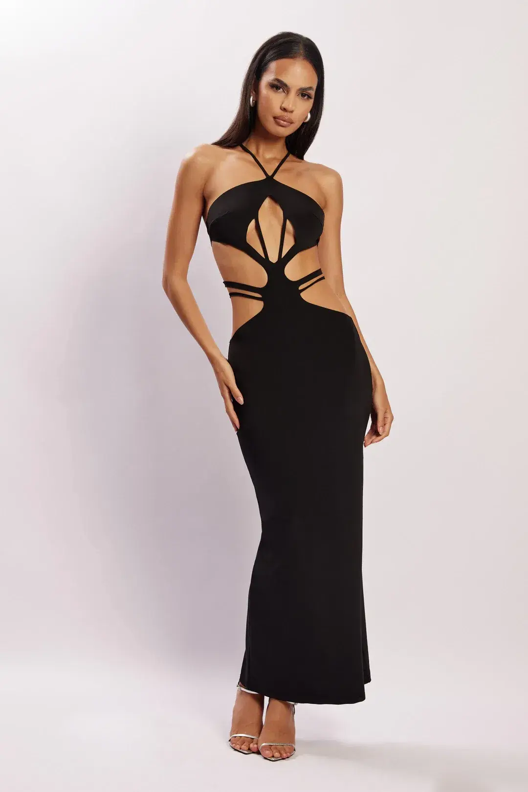 Meshki Eden Halter Strappy Cutout Maxi Dress Black Size S - Image 1