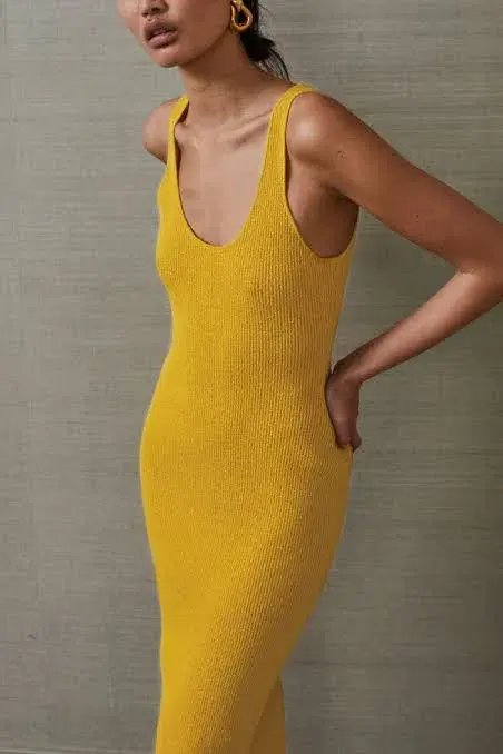 Bec & Bridge Bowie Sleeveless Knit Midi Dress Yellow Size 8 - Image 3