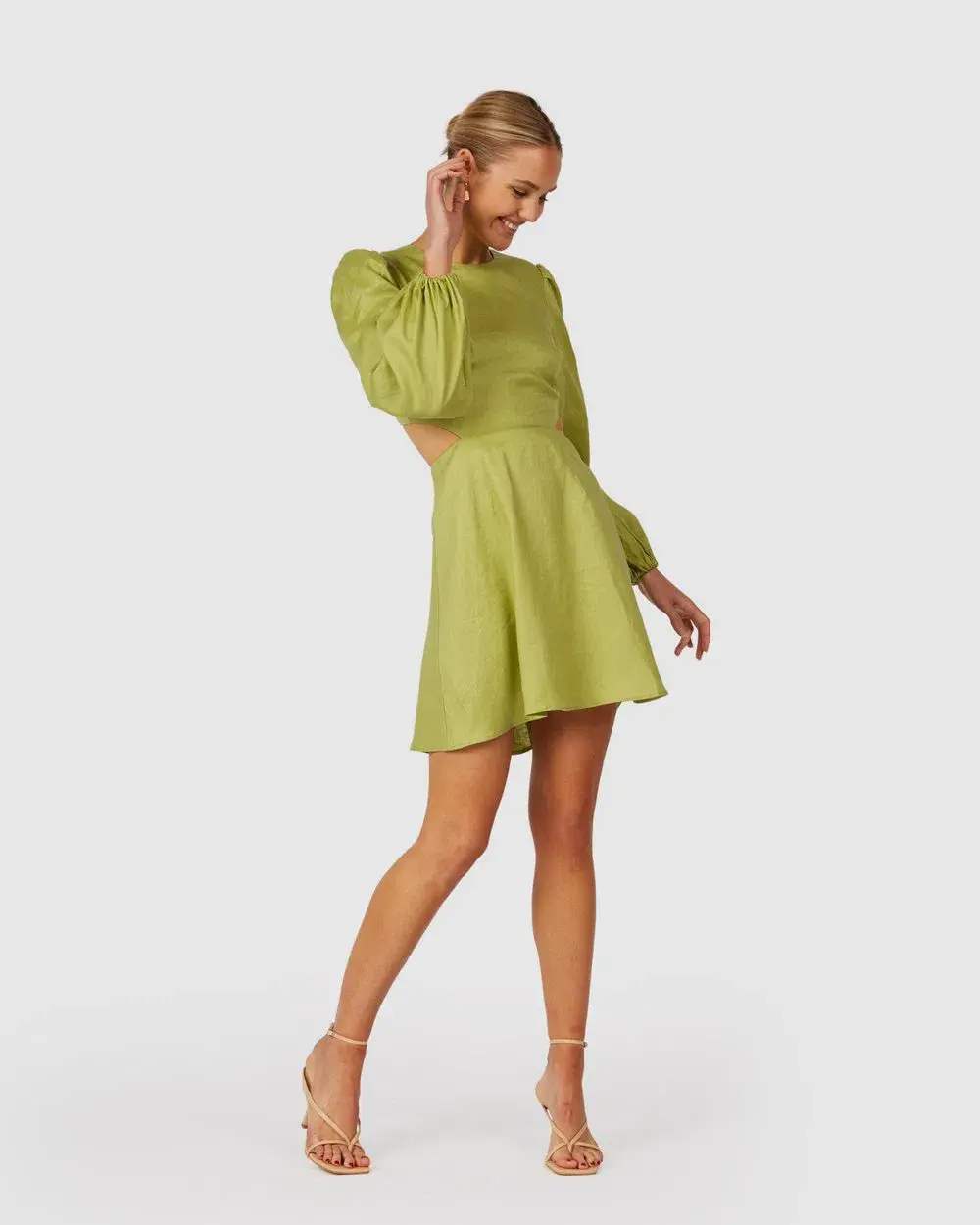 The Wolf Gang Safi Linen Cut Out Dress in Pistachio Green Size XXS - Image 3