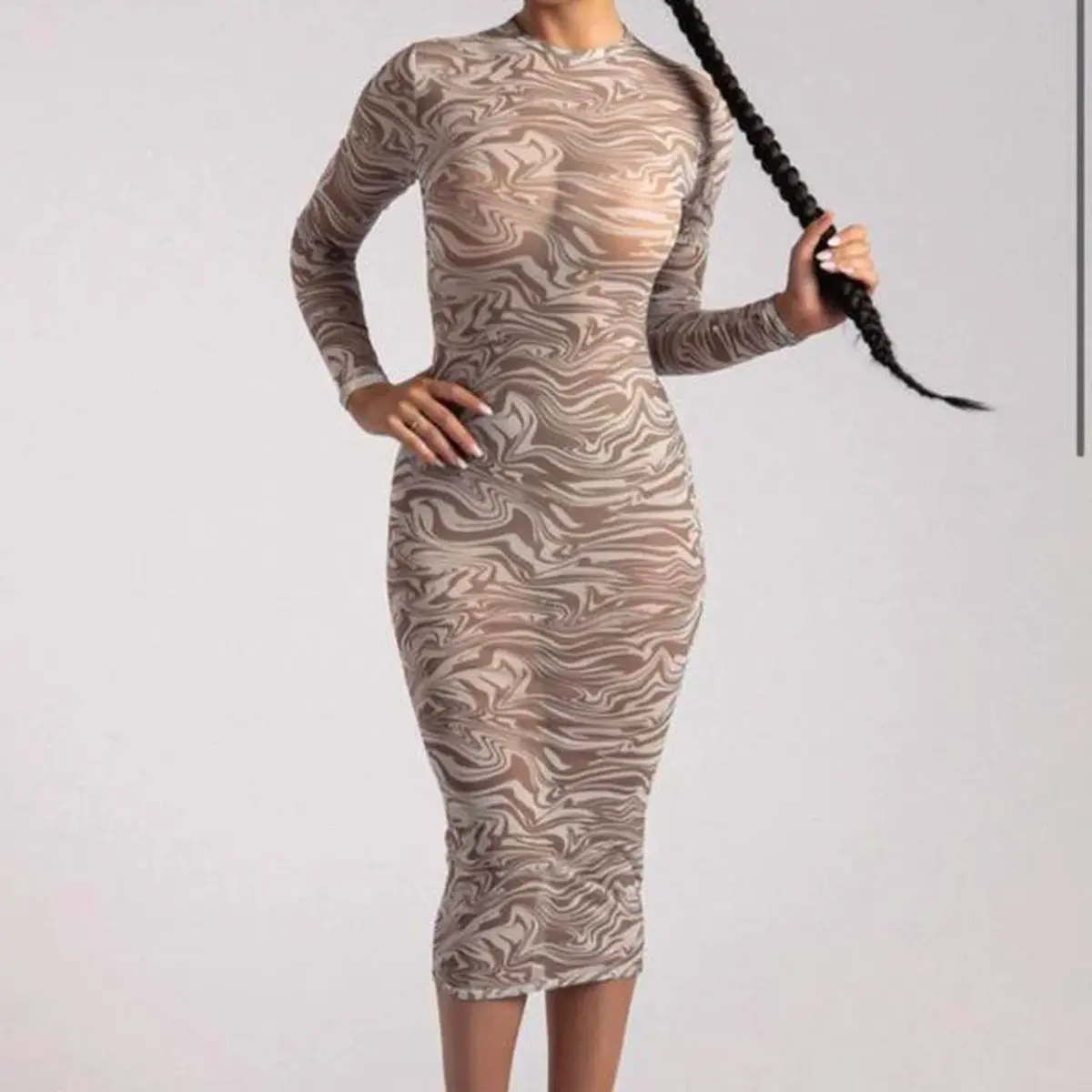 Meshki Bonnie Mesh Long Sleeve Midi Dress Retrograde Print Size 6 - Image 3