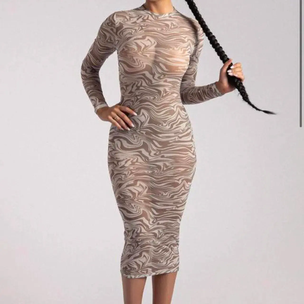 Meshki Bonnie Mesh Long Sleeve Midi Dress Retrograde Print Size 6 - Image 3