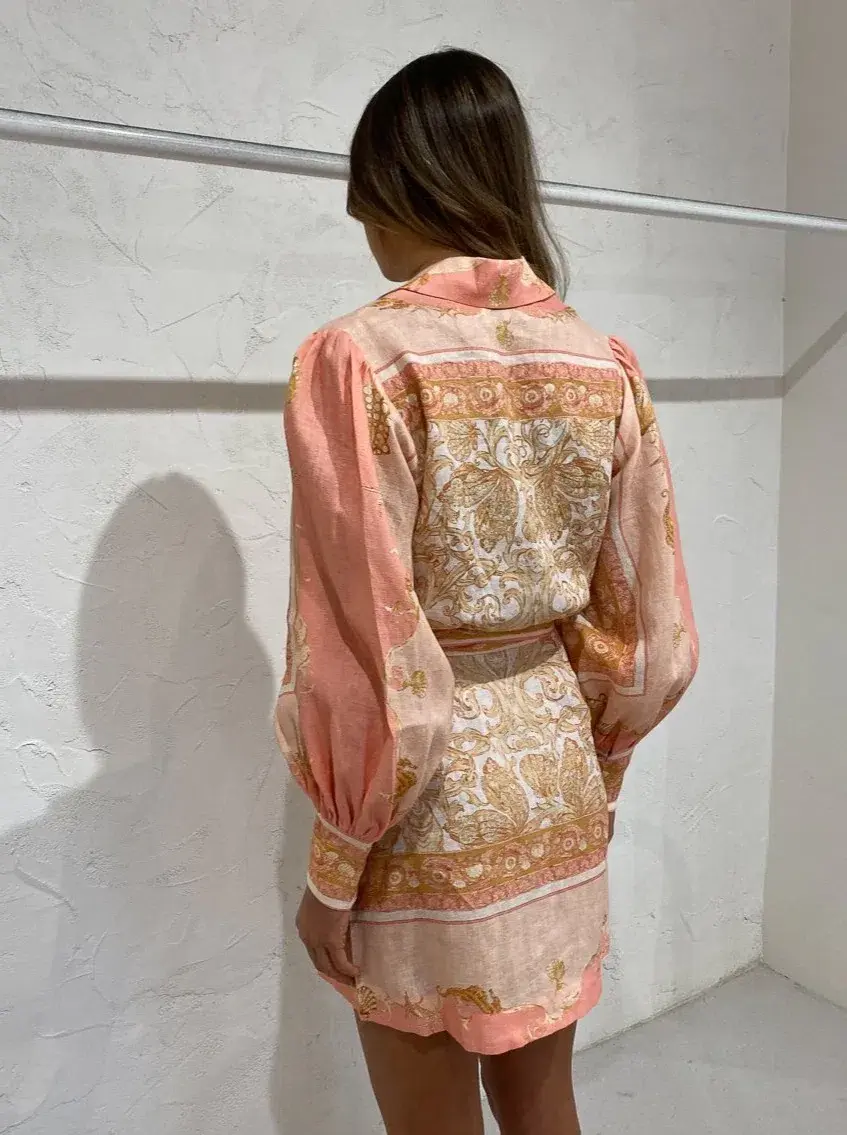 Alemais Ursula Mini Shirtdress Pink/Print Size 6 - Image 2