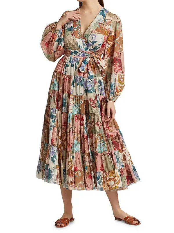 Zimmermann Cassia Patch Wrap Midi Dress Print Size 10 - Image 3