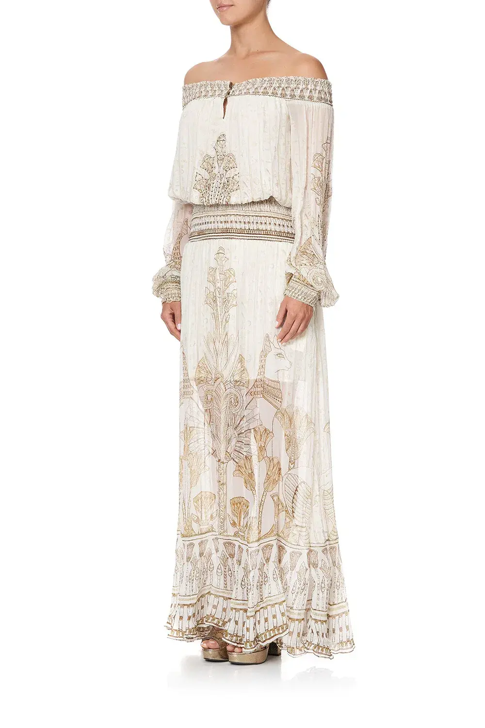 Camilla Off Shoulder Shirred Dress The Queens Chamber Print Size 10 - Image 3