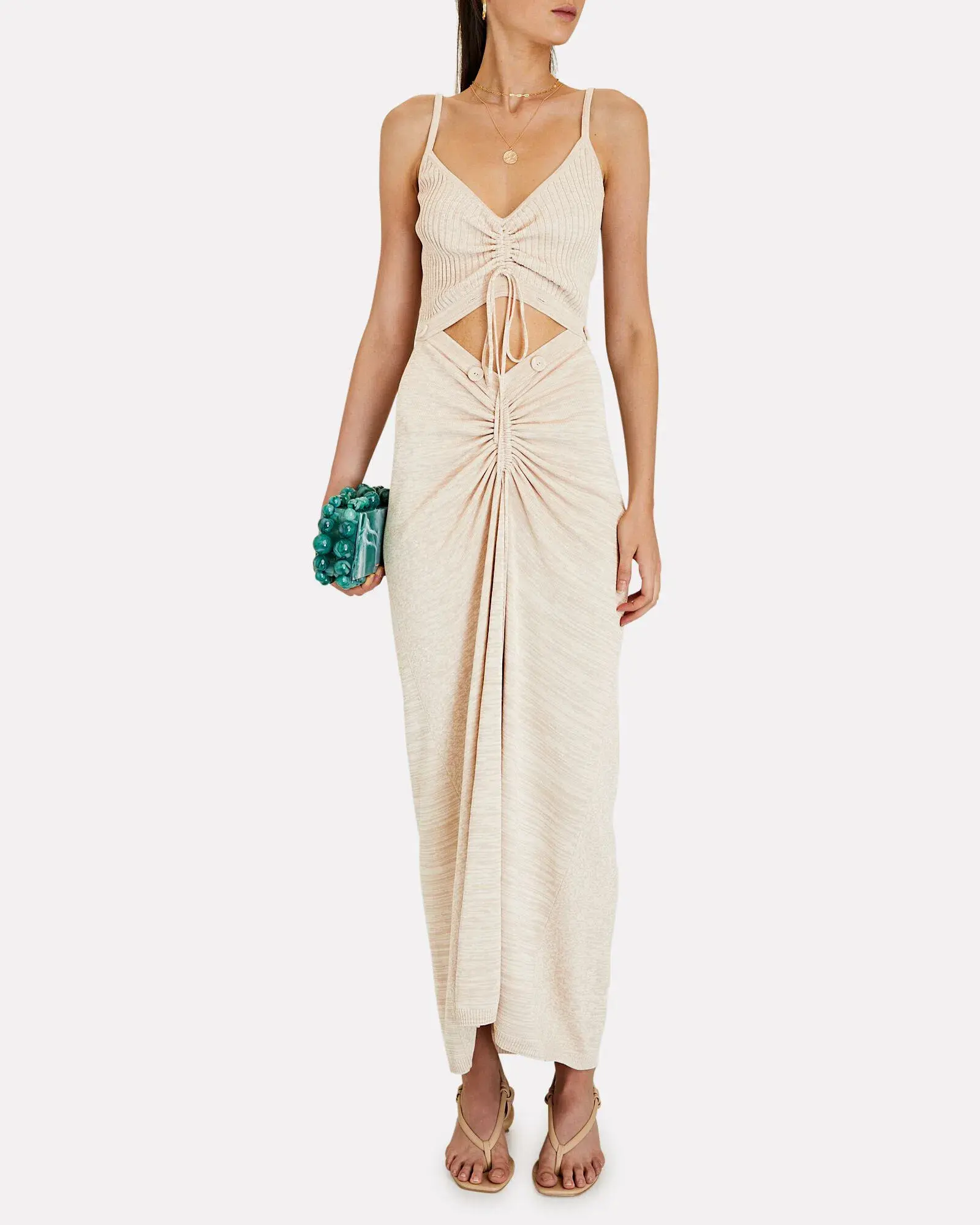 Christopher Esber Ruched Disconnect Cami Dress Beige Size 4 - Image 6