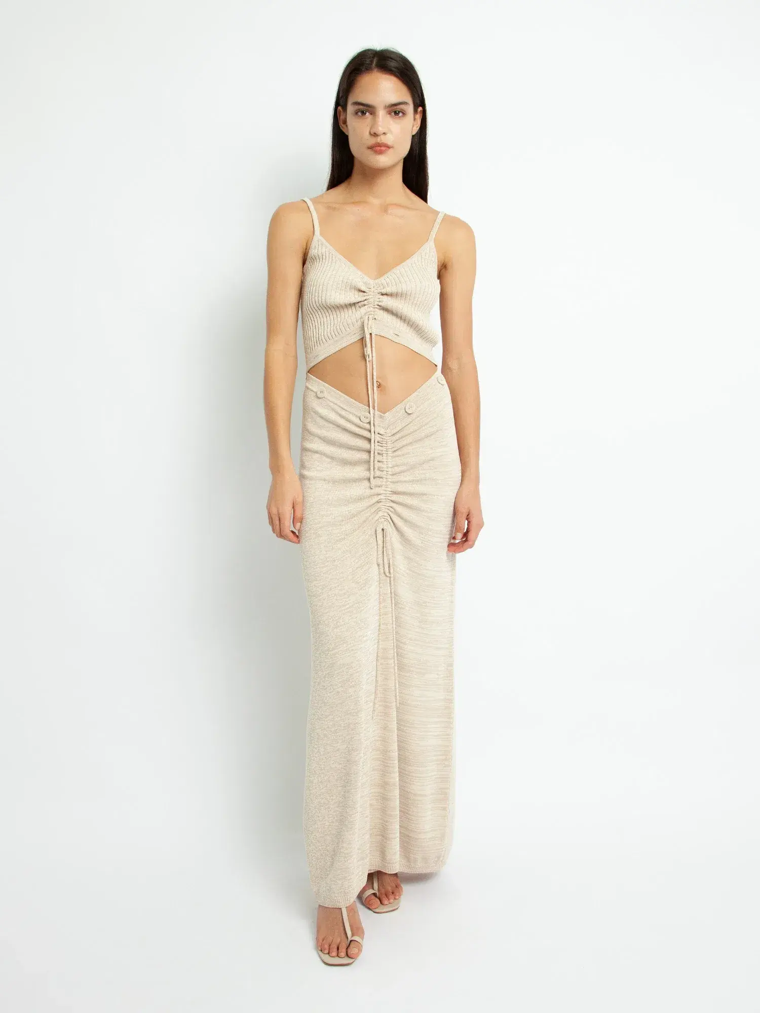 Christopher Esber Ruched Disconnect Cami Dress Beige Size 4 - Image 1