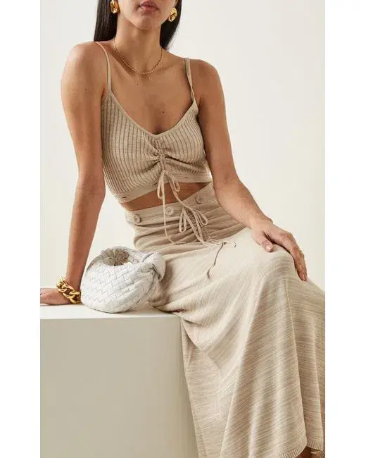 Christopher Esber Ruched Disconnect Cami Dress Beige Size 4 - Image 5