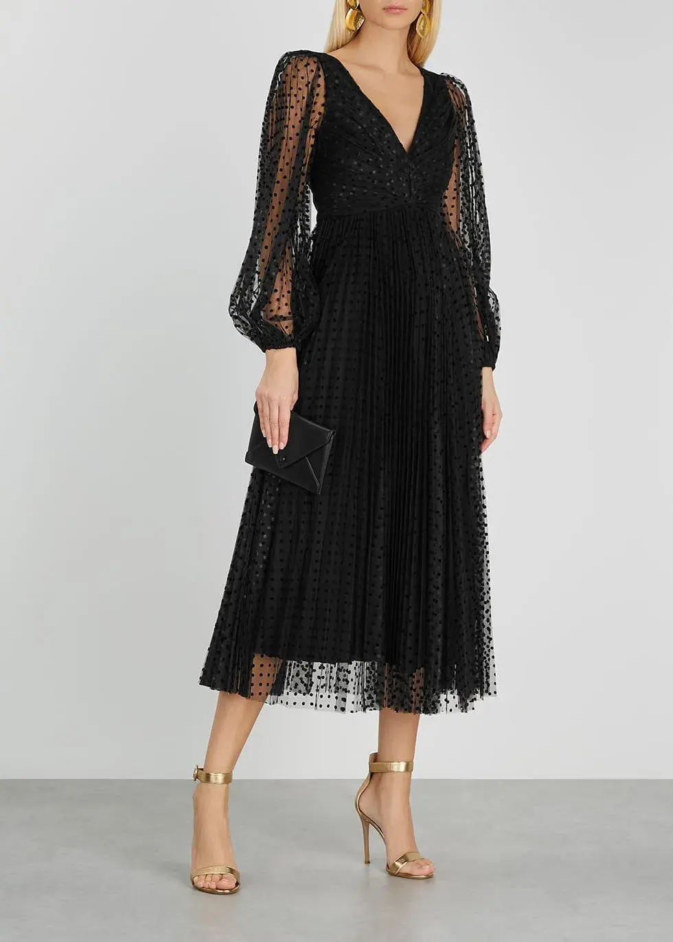 Zimmermann Lucky Pleated Flocked Tulle Midi Dress Black Size 1 / Au 10 - Image 1