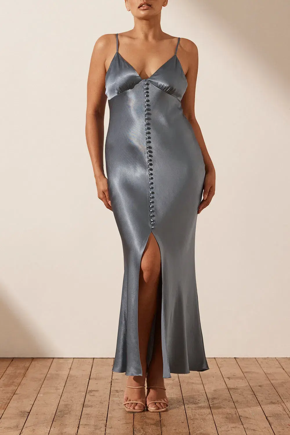 Shona Joy La Lune Bias Slip Dress Blue Smoke Size 14  - Image 1